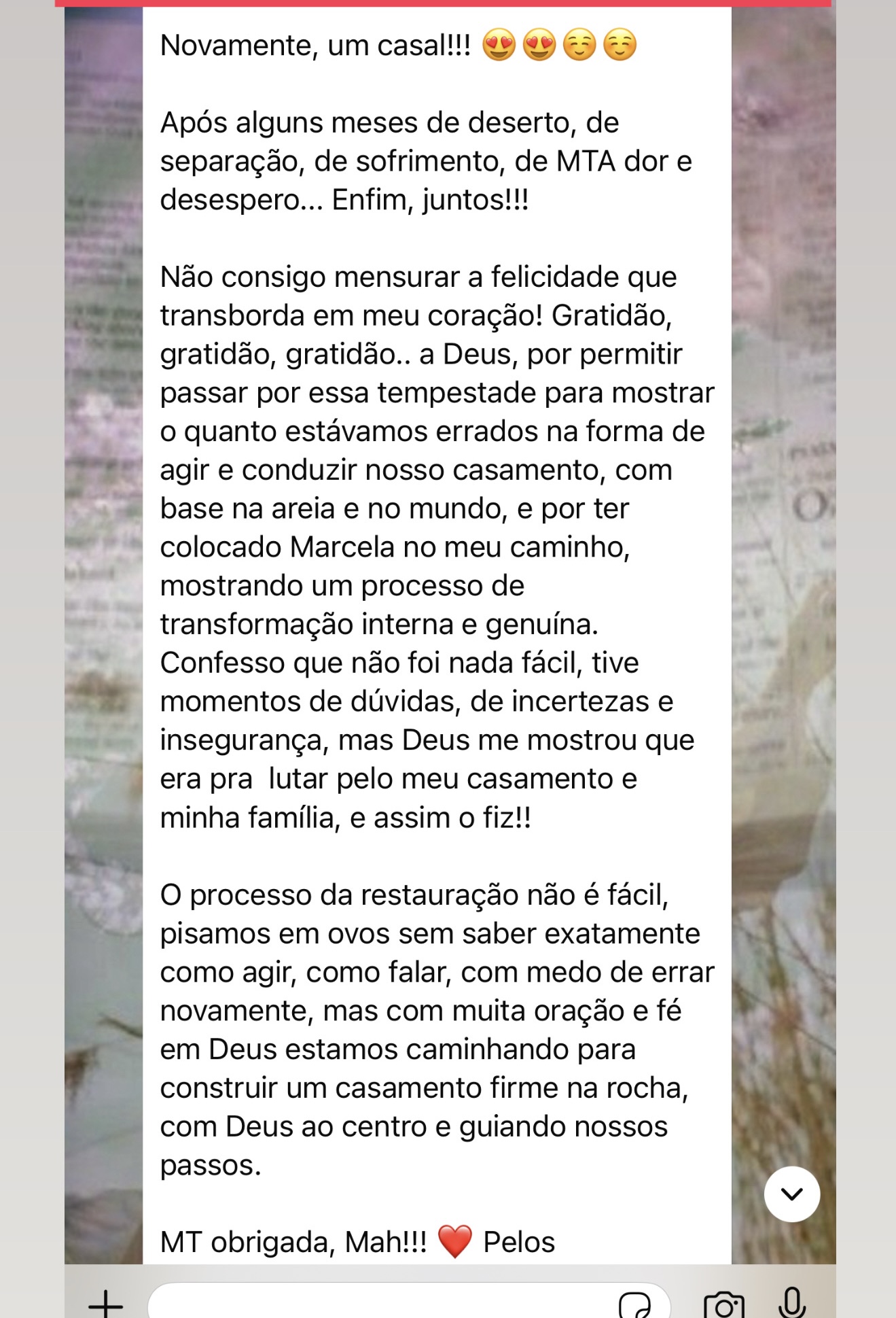 Mensagem real de aluna do Código Secreto do Amor — depoimento 5