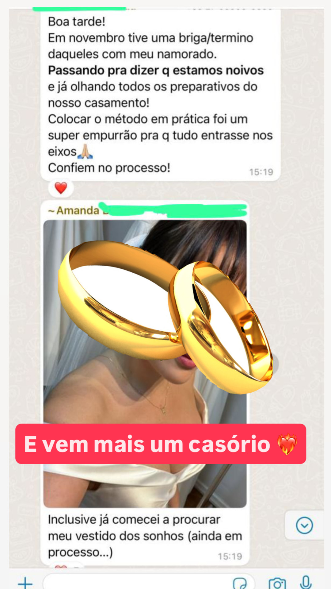 Mensagem real de aluna do Código Secreto do Amor — depoimento 6