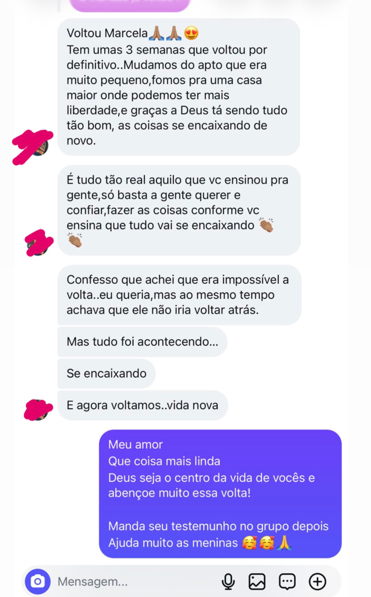 Mensagem real de aluna do Código Secreto do Amor — depoimento 1