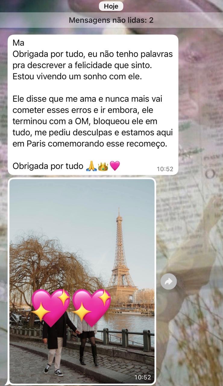 Mensagem real de aluna do Código Secreto do Amor — depoimento 7